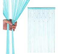 Neel Blue Turquoise Glitter Beaded String Polyester Curtain, Fly Screen Room Divider Panel - 200Cm X 100Cm