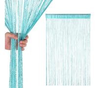 Neel Blue Turquoise Glitter String Polyester Curtains, Fly Screen Fringe Panel Divider - 200Cm X 100Cm