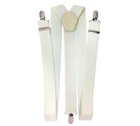Neel Blue Unisex Braces Y Back Elasticated Suspenders with 3 Metal Clips, 50mm Wide in Ivory Neel Blue Ivory One Size