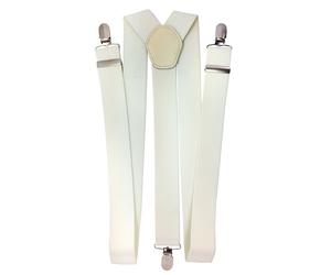 Neel Blue Unisex Braces Y Back Elasticated Suspenders with 3 Metal Clips, 50mm Wide in Ivory Neel Blue Ivory One Size
