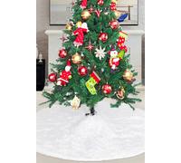 Neel Blue Velvet Christmas Tree Skirt Round Xmas Tree Base Mat - 1 metre in White Neel Blue White