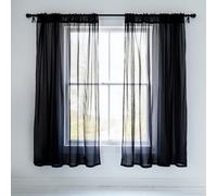 Neel Blue Voile Curtains Slot Top, 2 Curtains, Black - 56" Width X 54" Drop