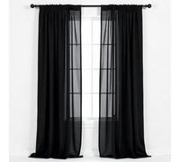 Neel Blue Voile Curtains Slot Top, 2 Curtains, Black - 56" Width X 90" Drop