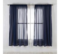 Neel Blue Voile Curtains Slot Top, 2 Curtains, Navy Blue - 56" Width X 54" Drop