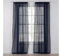 Neel Blue Voile Curtains Slot Top, 2 Curtains, Navy Blue - 56" Width X 90" Drop