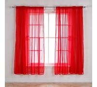Neel Blue Voile Curtains Slot Top, 2 Curtains, Red - 56" Width X 54" Drop