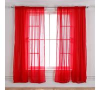 Neel Blue Voile Curtains Slot Top, 2 Curtains, Red - 56" Width X 72" Drop