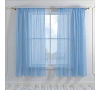 Neel Blue Voile Curtains Slot Top, 2 Curtains, Sky Blue - 56" Width X 54" Drop