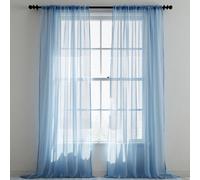 Neel Blue Voile Curtains Slot Top, 2 Curtains, Sky Blue - 56" Width X 90" Drop