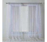 Neel Blue Voile Curtains Slot Top, 2 Curtains, White - 56" Width X 54" Drop