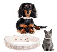 Neel Blue White Diamante Dog Collar, Soft Pu Leather 4 Row Pet Collar For Dog & Cats, Medium - 37Cm