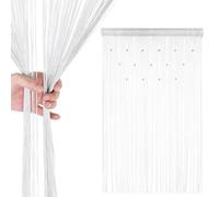 Neel Blue White Glitter Beaded String Polyester Curtain, Fly Screen Room Divider Panel - 200Cm X 100Cm
