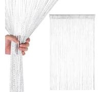 Neel Blue White Glitter String Polyester Curtains, Fly Screen Fringe Panel Divider - 200Cm X 100Cm
