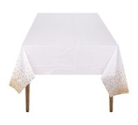 Neel Blue White Plastic Tablecloth, Gold Dot Confetti Printed Waterproof Table Cover - 54"x108"