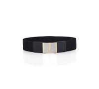 Neel Blue Women's Elasticated Waist Belt with Diamante Studded Gold Buckle in Black | Size: Small Neel Blue Black S