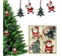 Neel Blue Wooden Christmas Hanging Decorations, Rustic Xmas Tree Ornaments With Santa Claus - 4 Designs