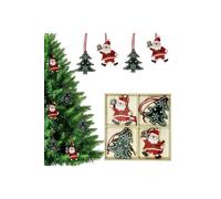 Neel Blue Wooden Christmas Hanging Decorations, Rustic Xmas Tree Ornaments with Santa Claus - 4 Designs in Red Neel Blue Red
