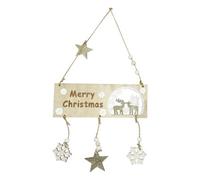 Neel Blue Wooden Merry Christmas Hanging Sign, Rustic Xmas Plaque With Snowflakes