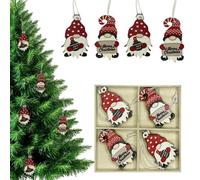 Neel Blue Wooden Xmas Tree Hanging Decorations, Red & White Gnome Ornaments With Merry Christmas