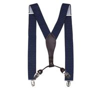 Neel Blue Y Shape Men's Suspender Braces, Metal Clips & Leather Strap, Navy