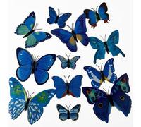 Neel Saanjh 12 x Butterflies for Garden or Indoor, Three-Dimensional Wall Stickers, Decorative Butterfly Set, Easy Application, Perfect for Creative and Personal Touches (Blue)
