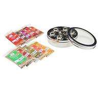 Neelam Authentic Indian Stainless Steel Spice Tin/Masala Dabba with 10 Old India Spice Kit (Full Size Containers & Free Spoon) with See Through Lid (No.13 (22cm x 6cm))
