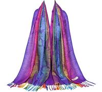 Neelamvar Colorful flowers Jacquard cotton pashmina Women Wrap Shawl tassels Scarves, Thm08-05, Large