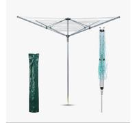 NEELAUK 60m Heavy Duty Rotary Washing Line, 4 Arm Outdoor Clothes Dryer with Ground Spike, Powder Coated Garden Airer with Cover