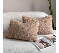 Neelvin Pack of 2 Curly Teddy Sherpa Decorative Cushion Covers 30x50cm 12 x 20Inch Boucle Thick Plush Sheepskin Throw Pillow Covers for Couch Livingroom Sofa Bedroom Khaki