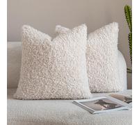 Neelvin Pack of 2 Curly Teddy Sherpa Decorative Cushion Covers 40x40cm 16 x 16Inch Boucle Thick Plush Sheepskin Throw Pillow Covers for Couch Livingroom Sofa Bedroom Beige