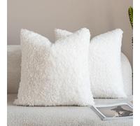Neelvin Pack of 2 Curly Teddy Sherpa Decorative Cushion Covers 45x45cm 18 x 18Inch Boucle Thick Plush Sheepskin Throw Pillow Covers for Couch Livingroom Sofa Bedroom White