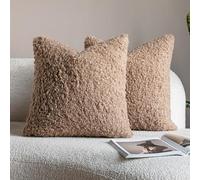 Neelvin Pack of 2 Curly Teddy Sherpa Decorative Cushion Covers 45x45cm 18 x 18Inch Boucle Thick Plush Sheepskin Throw Pillow Covers for Couch Livingroom Sofa Bedroom Khaki