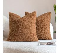 Neelvin Pack of 2 Curly Teddy Sherpa Decorative Cushion Covers 45x45cm 18 x 18Inch Boucle Thick Plush Sheepskin Throw Pillow Covers for Couch Livingroom Sofa Bedroom Bronze
