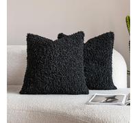 Neelvin Pack of 2 Curly Teddy Sherpa Decorative Cushion Covers 50x50cm 20 x 20Inch Boucle Thick Plush Sheepskin Throw Pillow Covers for Couch Livingroom Sofa Bedroom Black