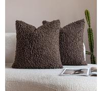 Neelvin Pack of 2 Curly Teddy Sherpa Decorative Cushion Covers 55x55cm 22 x 22Inch Boucle Thick Plush Sheepskin Throw Pillow Covers for Couch Livingroom Sofa Bedroom Chocolate