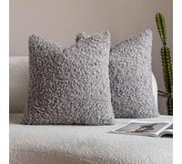 Neelvin Pack of 2 Curly Teddy Sherpa Decorative Cushion Covers 65x65cm 26 x 26Inch Boucle Thick Plush Sheepskin Throw Pillow Covers for Couch Livingroom Sofa Bedroom Light Grey