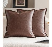 Neelvin Set of 2 Faux Leather Decorative Throw Pillow Covers Luxury Throw Pillow Cushion Covers 45cm x 45cm Modern Solid Couch Cases for Bed Sofa Couch Brown 18x18 inch