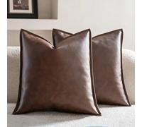Neelvin Set of 2 Faux Leather Decorative Throw Pillow Covers Luxury Throw Pillow Cushion Covers 50cm x 50cm Modern Solid Couch Cases for Bed Sofa Couch Brown 20x20 inch