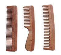Neem Wood Comb Set of 3 with Zipper Pouch | Fine Tooth, Wide Tooth & Handle Comb | Natural Wooden Combs for Hair & Scalp Health | Value Saver Pack