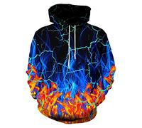Neemanndy Unisex Graphic Print Hoodies 3D Colorful Novelty Design Long Sleeve Sweaters with Pocket, Blue Flame, XXL