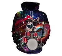 Neemanndy Unisex Graphic Print Hoodies 3D Colorful Novelty Design Long Sleeve Sweaters with Pocket, Drums of Cat, M