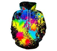 Neemanndy Unisex Graphic Print Hoodies 3D Colorful Novelty Design Long Sleeve Sweaters with Pocket, Paint Splatter - Black, L
