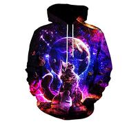 Neemanndy Unisex Graphic Print Hoodies 3D Colorful Novelty Design Long Sleeve Sweaters with Pocket, Space Cat, S