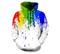 Neemanndy Unisex Graphic Print Hoodies 3D Colorful Novelty Design Long Sleeve Sweaters with Pocket, White Painting Color, XL