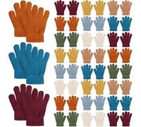 Neer 24 Pairs Kid's Gloves Winter Warm Stretchy Knitted Gloves Bulk Winter Finger Mittens for Boys Girls 7-12 Years, Boho Color, 7-12 Years