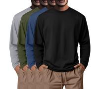 Neer 4 Pack Mens Big and Tall Shirts Cotton Long Sleeve Crewneck Casual Tops Plus Size Basic Tee Shirts Multipack(Light Gray, Army Green, Haze Blue, Black,4X-Large)