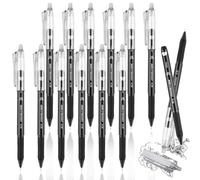 Neerow 12PCS Erasable Pens Black, 0.5mm Rub Out Pens with Rubbers on the End, Friction Erasable Gel Pens for Kids Adults Writing Stationary Home School Office Supplies