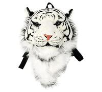 NEEVAS Backpack Stuffed Tiger Head 3D Simulation Personalised Lion Knapsack Shoulders Bag Animal Head Plush Rucksack (White Tiger Head)