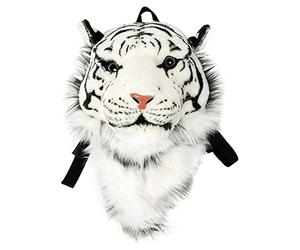 NEEVAS Backpack Stuffed Tiger Head 3D Simulation Personalised Lion Knapsack Shoulders Bag Animal Head Plush Rucksack (White Tiger Head)
