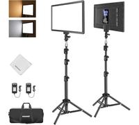 NEEWER 13 Inch LED Panel Video Light Photography Video Light Set with Tripod Stand & Cleaning Cloth, 2 Pieces 8000 mAh Dimmable Bi-Colour Studio Key Light 3200K-5600K CRI97+ 2400Lux for Live Streaming